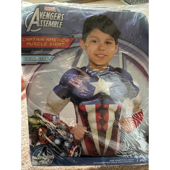 Marvel Avengers Captain America Muscle Shirt Boys One Size 6+ Superhero Top - Picture 1 of 7